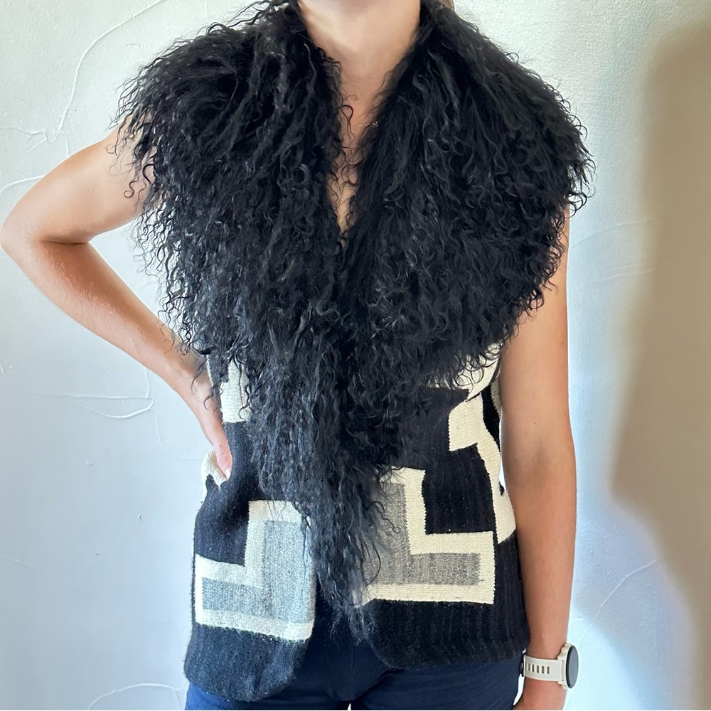 RALPPH LAUREN Vest with Fur Collar Geometric Pattern🌸